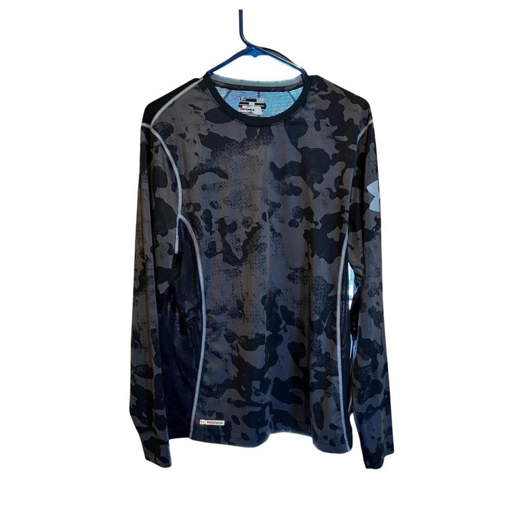 Under Armour Heat Gear Fitted Camo Long Sleeve Shirt Mens Large Black‎ Gray - Picture 2 of 6